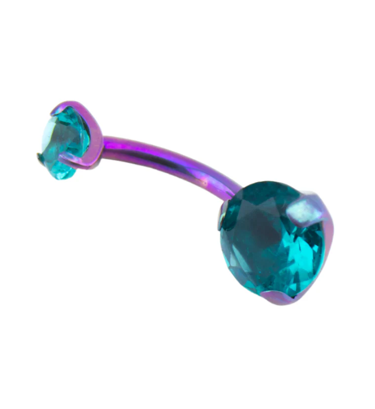 Blurple Titanium Belly Button Ring - Blue Swarovski CZ Gem - Image 3