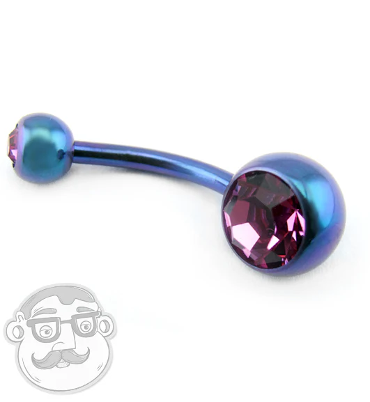 Blurple Titanium Belly Button Ring - Pink CZ Gem - Image 2