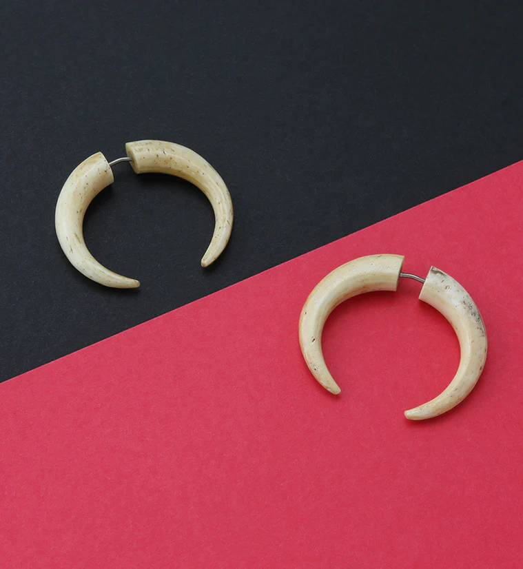 Bone Fake Gauge Horseshoe Tribal Earrings - Image 2