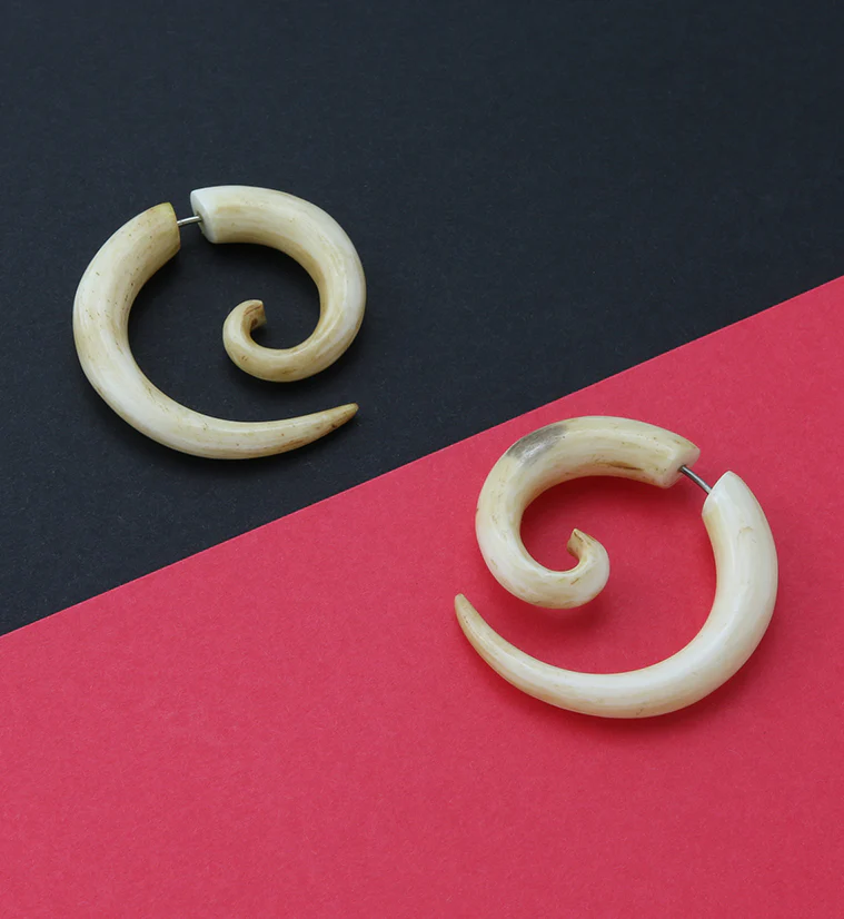Bone Fake Gauge Spiral Tribal Earrings - Image 2