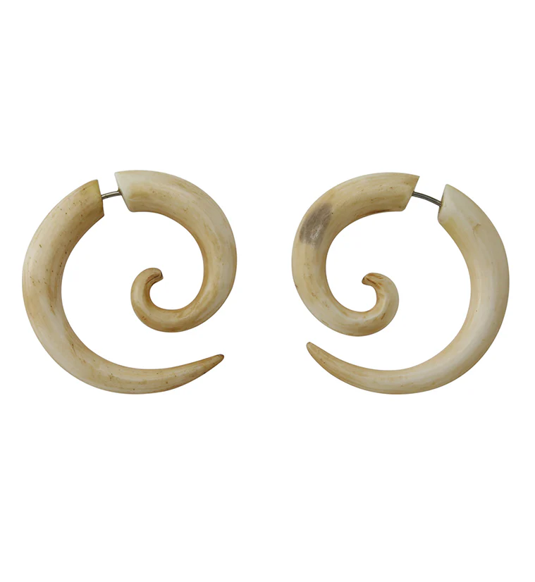 Bone Fake Gauge Spiral Tribal Earrings - Image 3