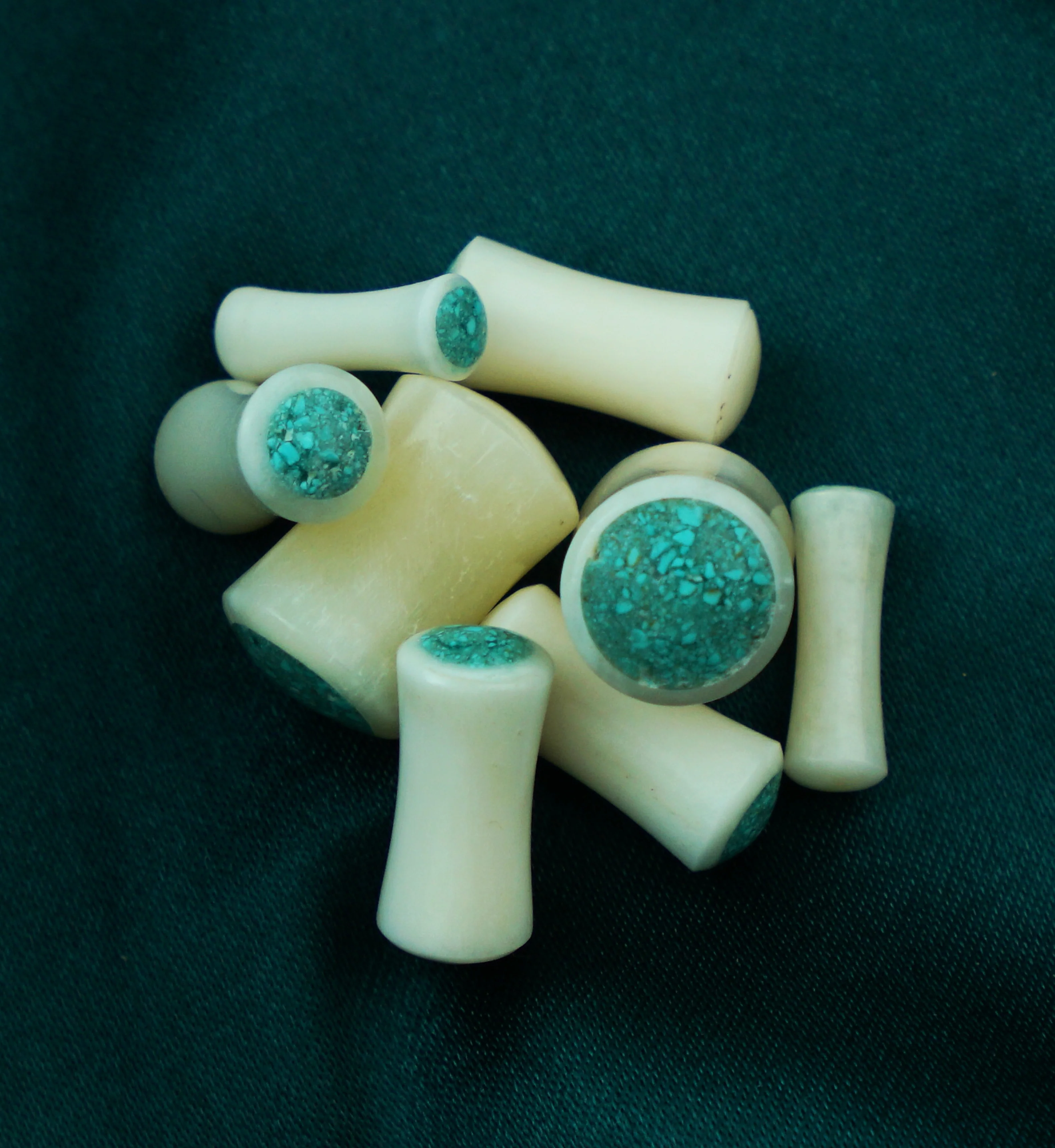 Bone Plugs with Crushed Turquoise Howlite Stone Inlay - Image 2