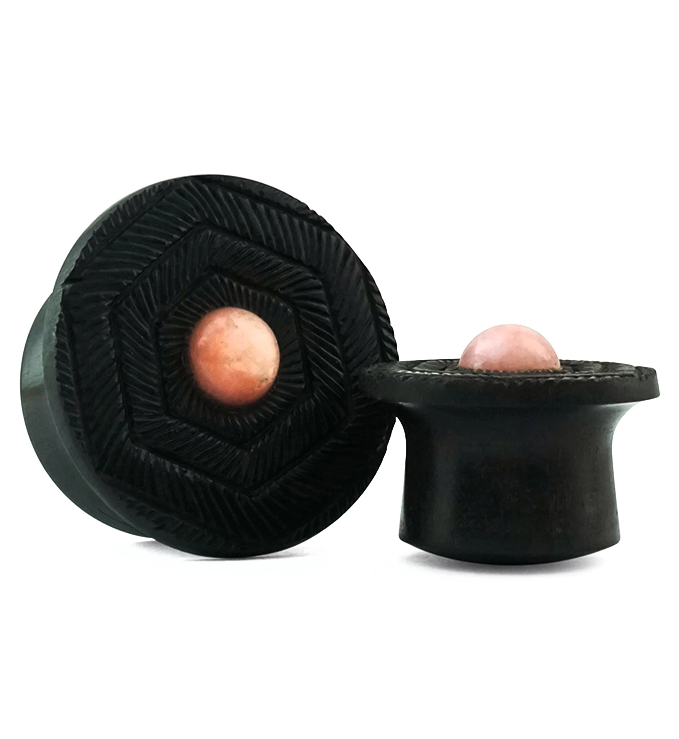 Boundary Geo Pink Opal Stone Inlay Areng Wood Mayan Flare Plugs