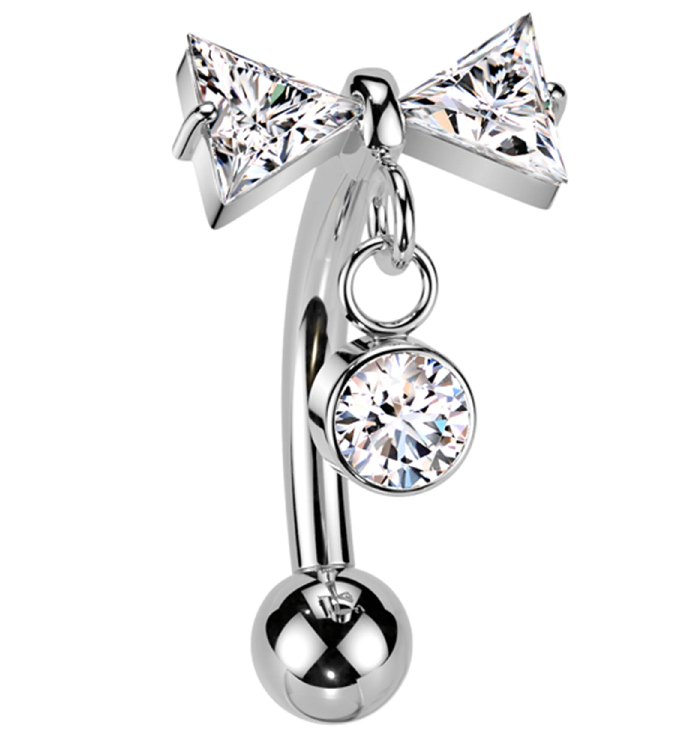 16G Bow Dangle Clear CZ Threadless Titanium Curved Barbell
