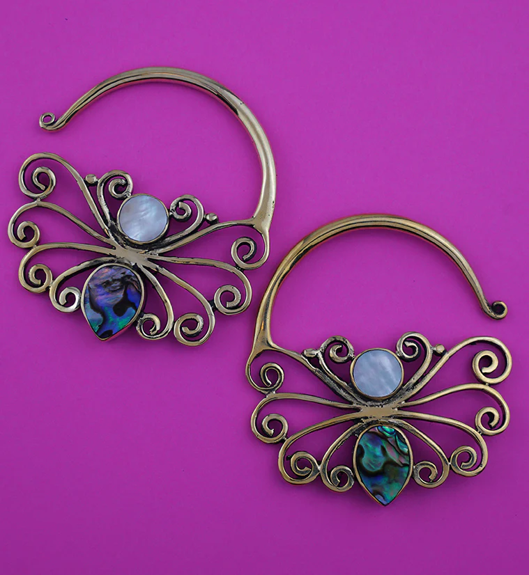 Brass Butterfly Earrings With Abalone Shell Inlay - Image 2