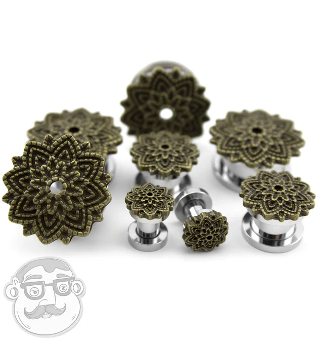 Brass Camellia Flower Top Stainless Steel Plugs - Image 2