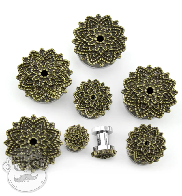 Brass Camellia Flower Top Stainless Steel Plugs - Image 3