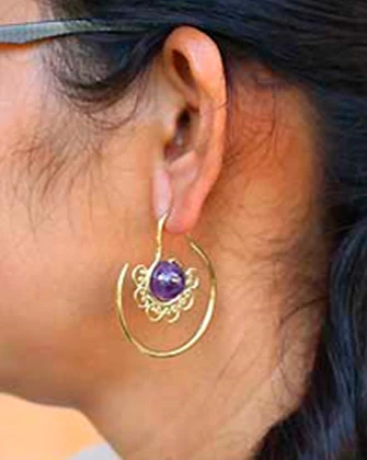 Brass Earrings With Amethyst Stone Inlay - Image 2