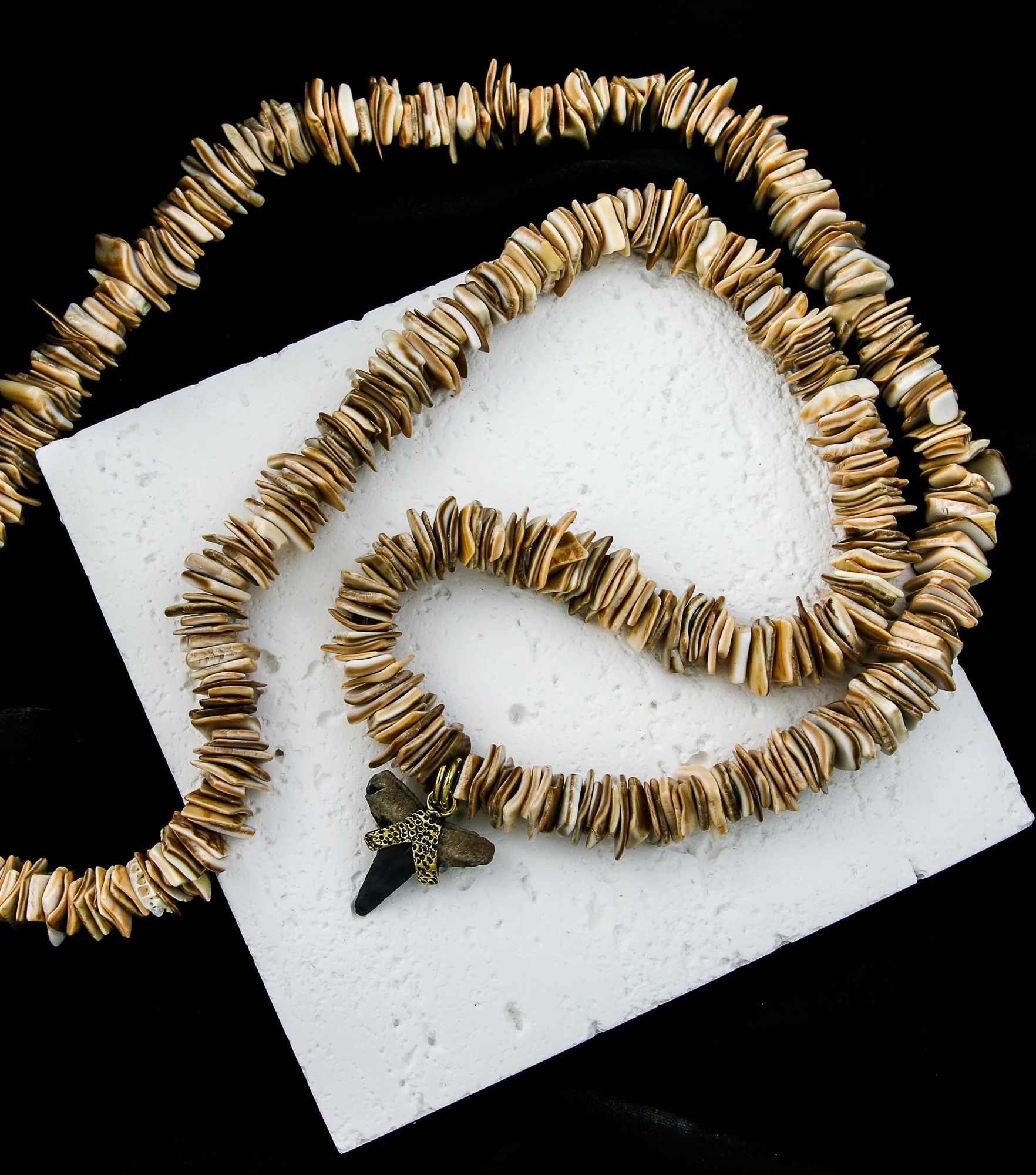 Fossilized Shark Tooth Flat Seashell Necklace - Image 2