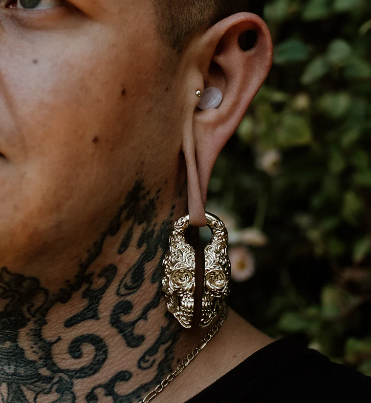 Brass Sugar Skull Ear Weights - Image 5