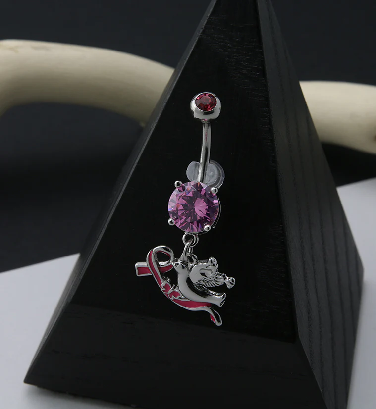 Breast Cancer Awareness Dove and Ribbon Pink CZ Belly Ring - Image 2