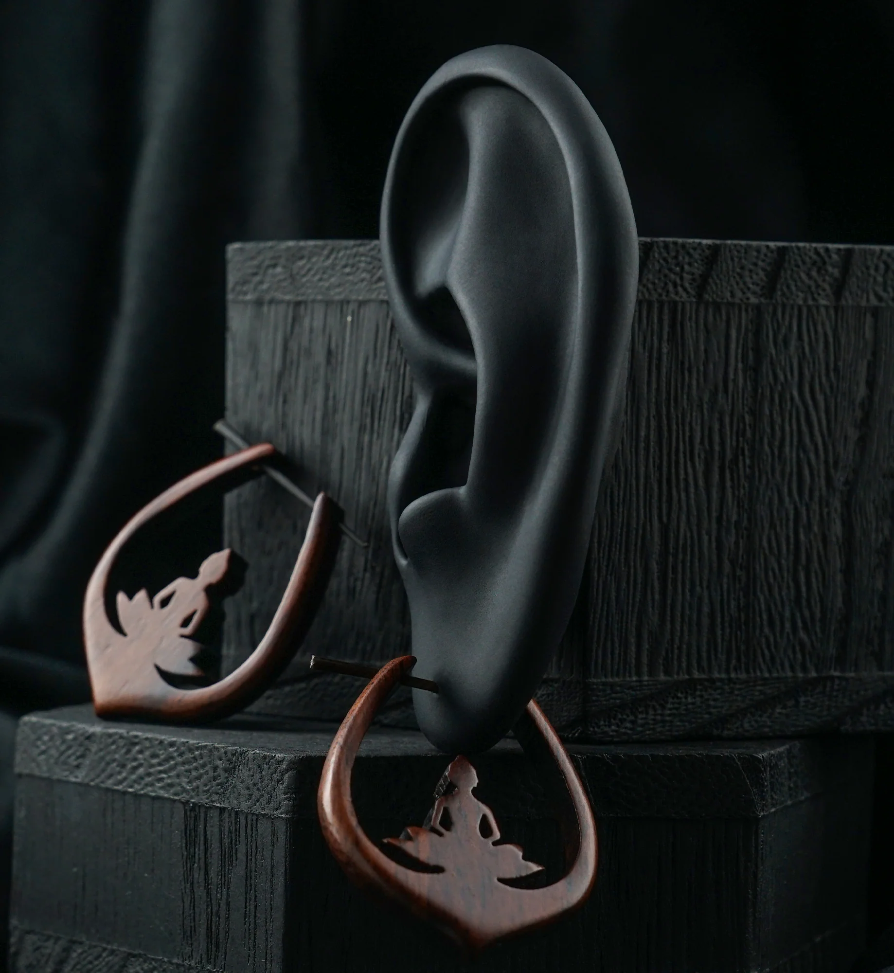 Buddha Teardrop Wood Earrings - Image 2
