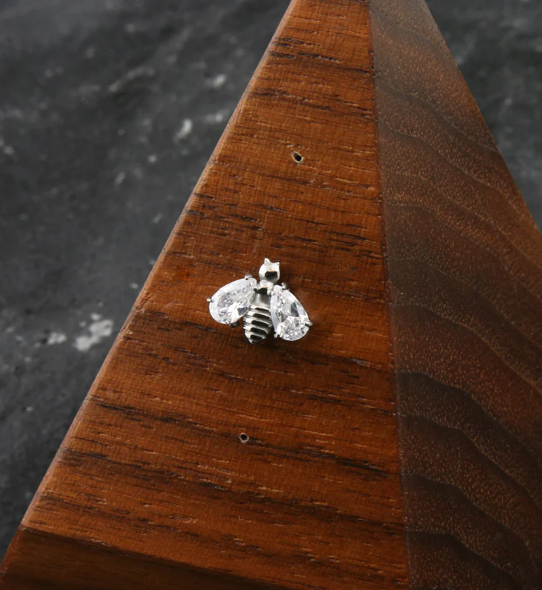 Bumblebee Clear CZ Wings Threadless Titanium Top - Image 2