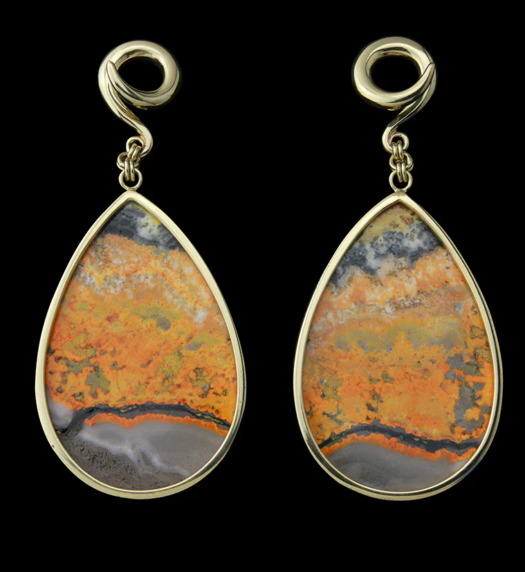 Bumblebee Jasper Stone Teardrop Brass Ear Weights - Image 2