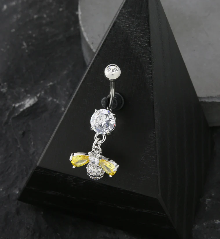 Bumblebee Yellow CZ Stainless Steel Belly Button Ring - Image 2