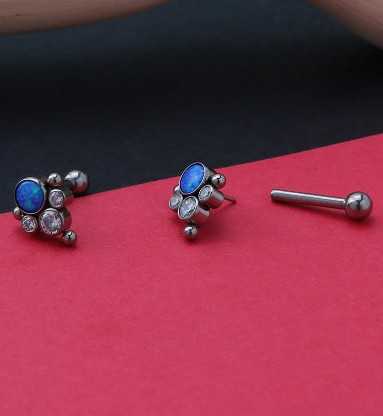 Bundle Blue Opalite Titanium Threadless Cartilage Barbell - Image 2