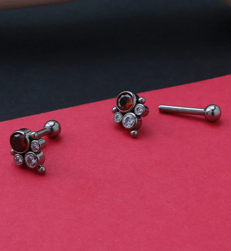 Bundle Red CZ Titanium Threadless Cartilage Barbell - Image 2