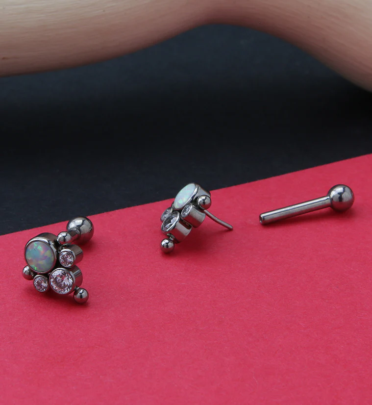 Bundle White Opalite Titanium Threadless Cartilage Barbell - Image 2