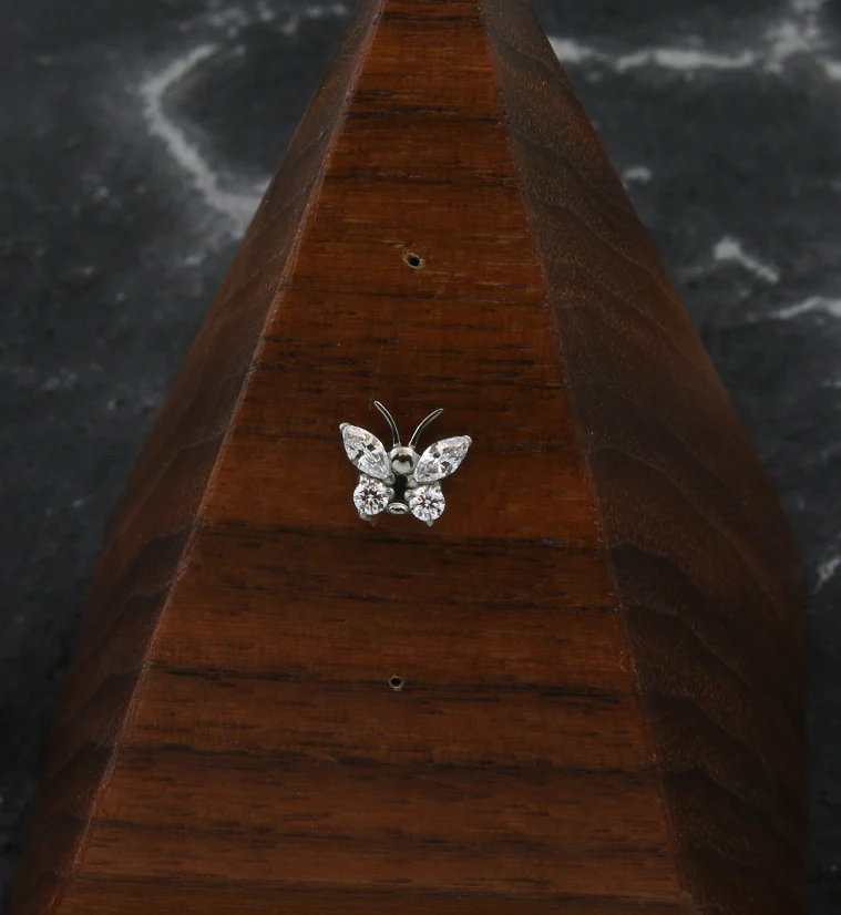 Butterfly Antennae Clear CZ Titanium Threadless Top - Image 2