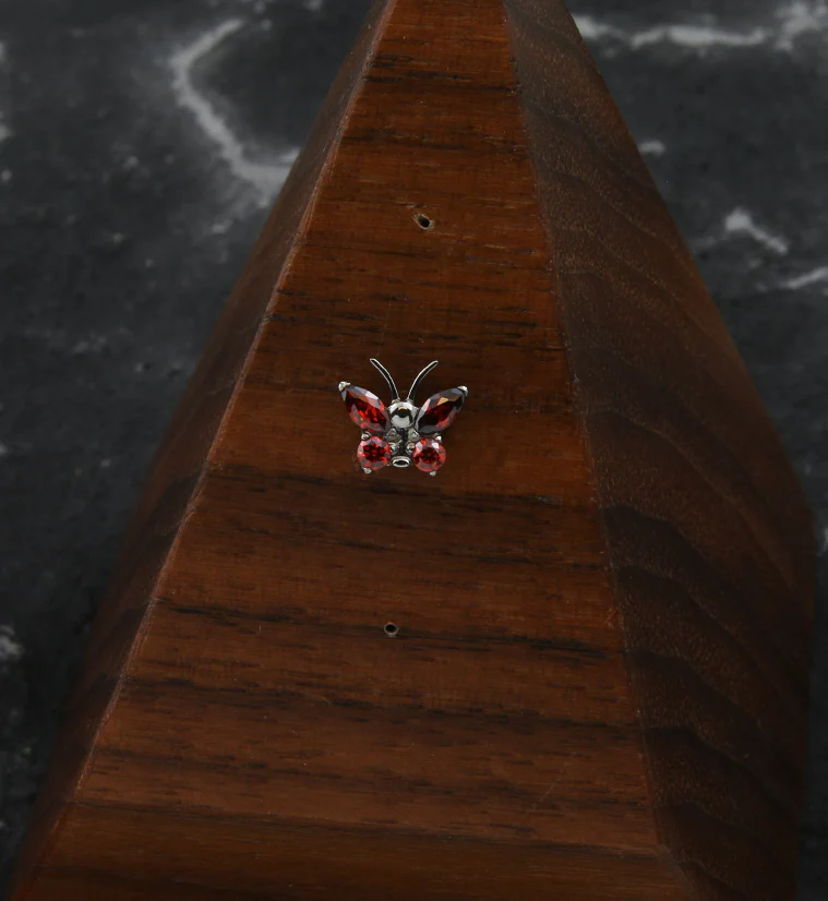 Butterfly Antennae Red CZ Titanium Threadless Top - Image 2