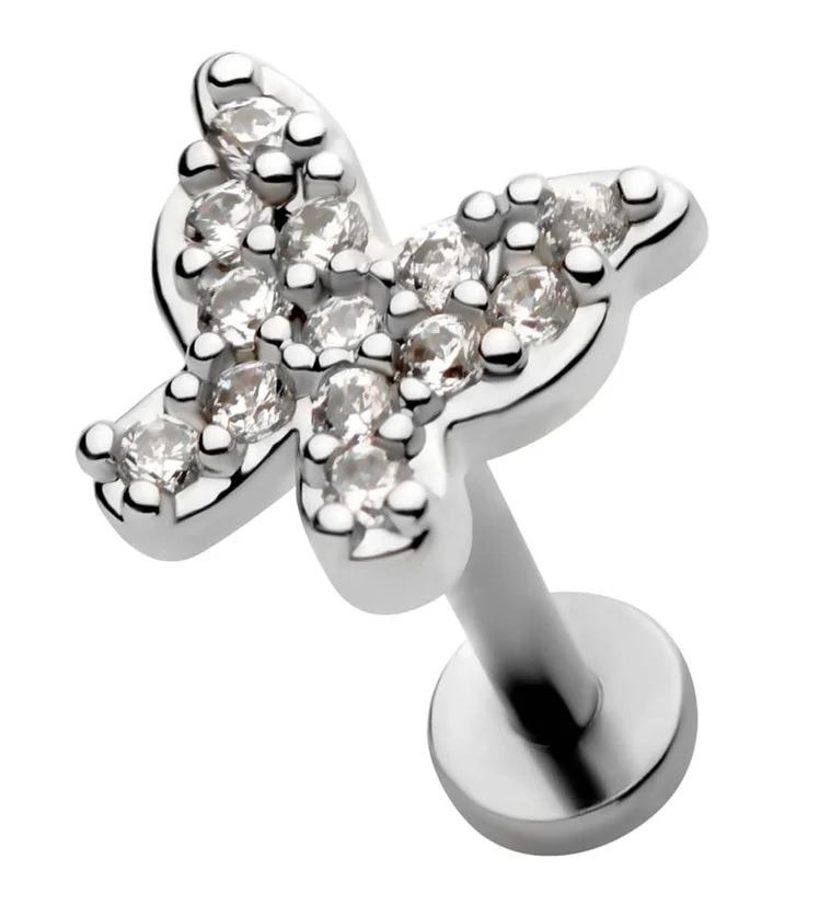 Butterfly Clear CZ Stainless Steel Internally Threaded Labret