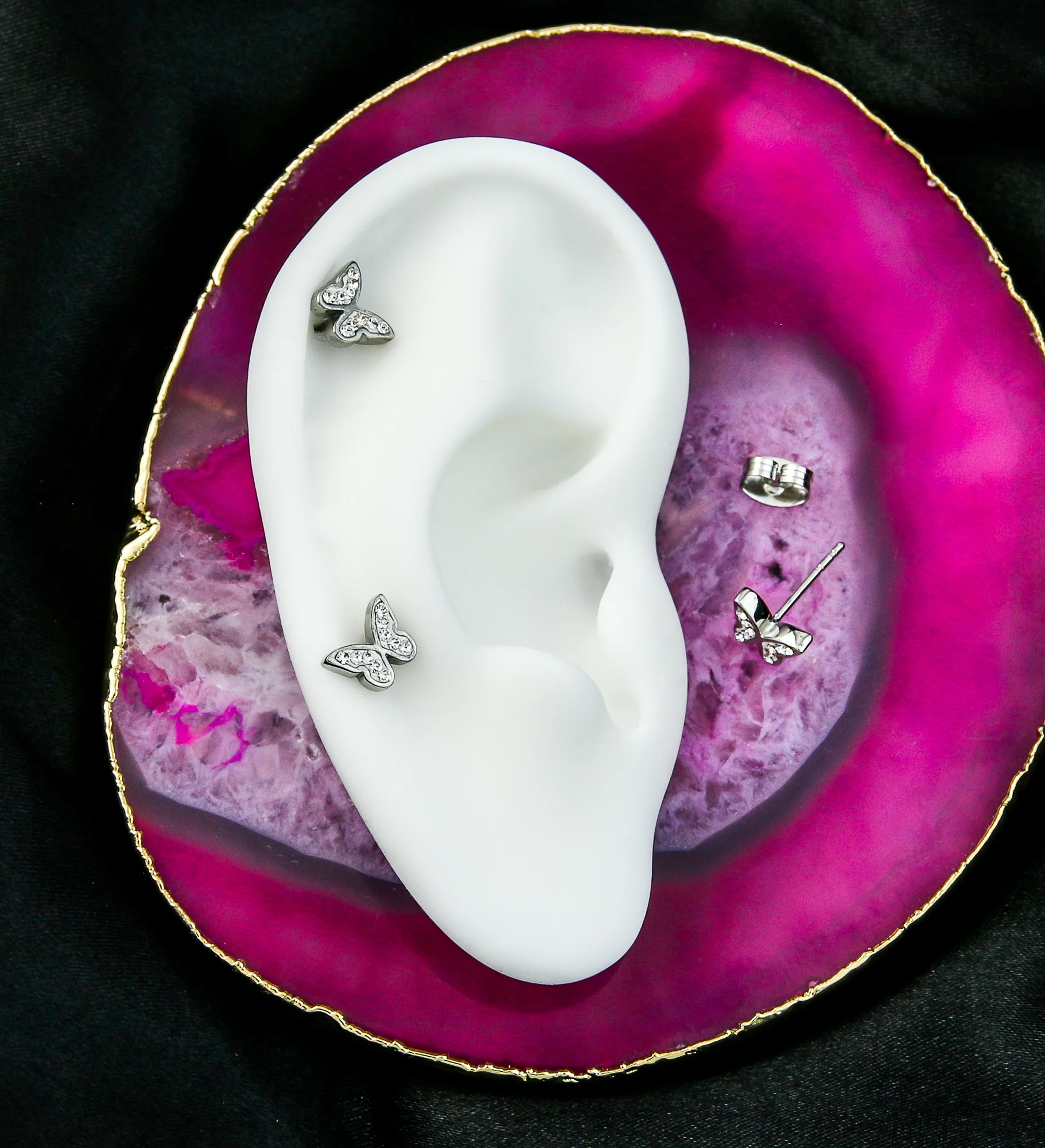 Butterfly Clear CZ Stainless Steel Stud Earrings - Image 2