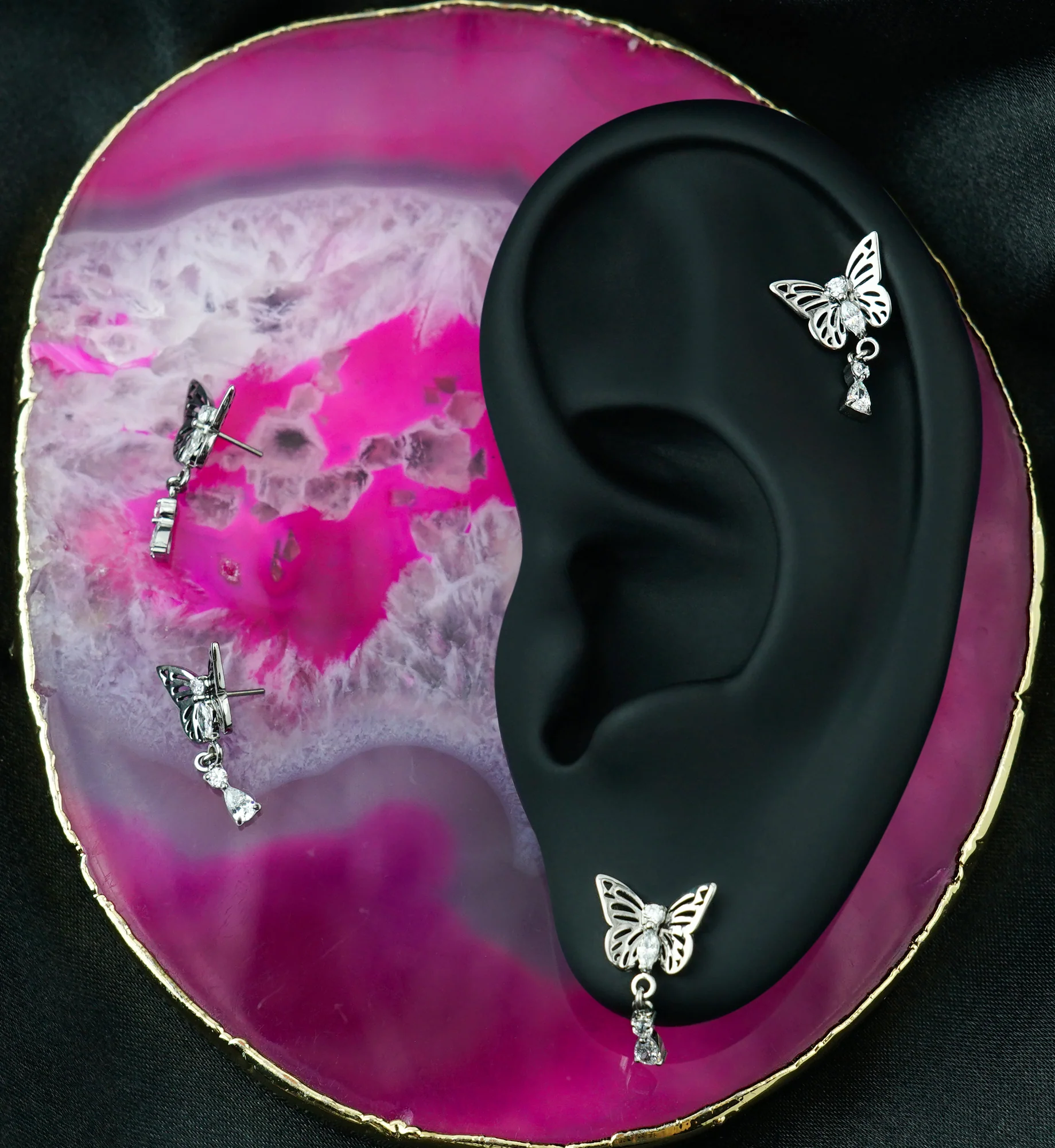 Butterfly Clear CZ Teardrop Dangle Titanium Threadless Top - Image 2