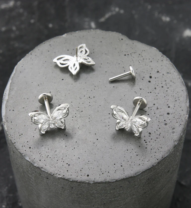Butterfly CZ Stainless Steel Threadless Labret - Image 2