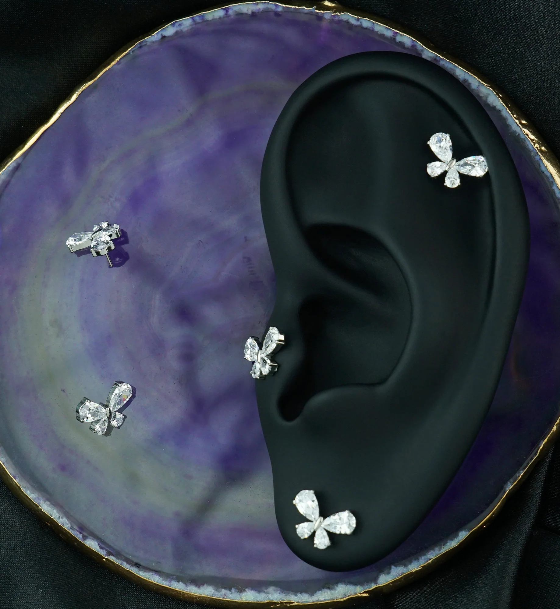 Butterfly Teardrop Clear CZ Titanium Threadless Top - Image 2