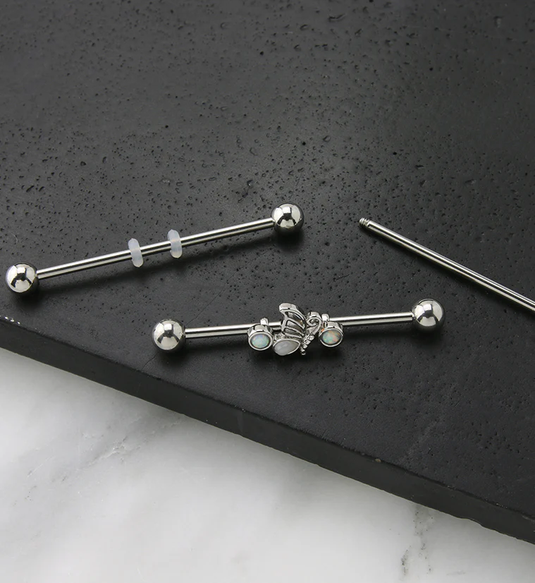 Butterfly Wing White Opalite Industrial Barbell - Image 2