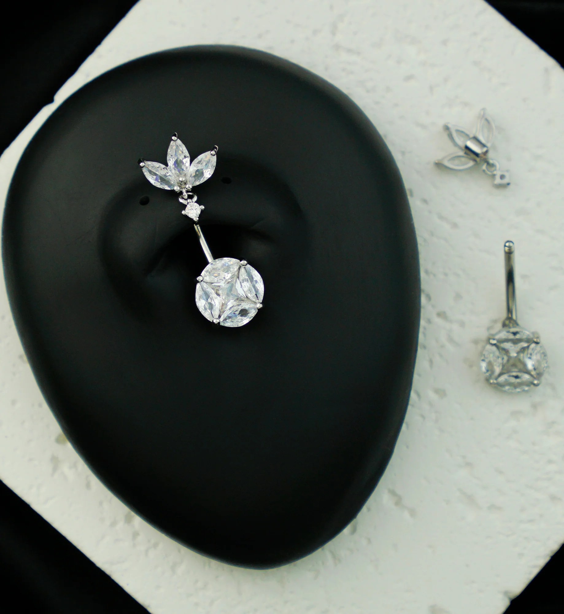Caldera Sepal Clear CZ Stainless Steel Belly Button Ring - Image 2