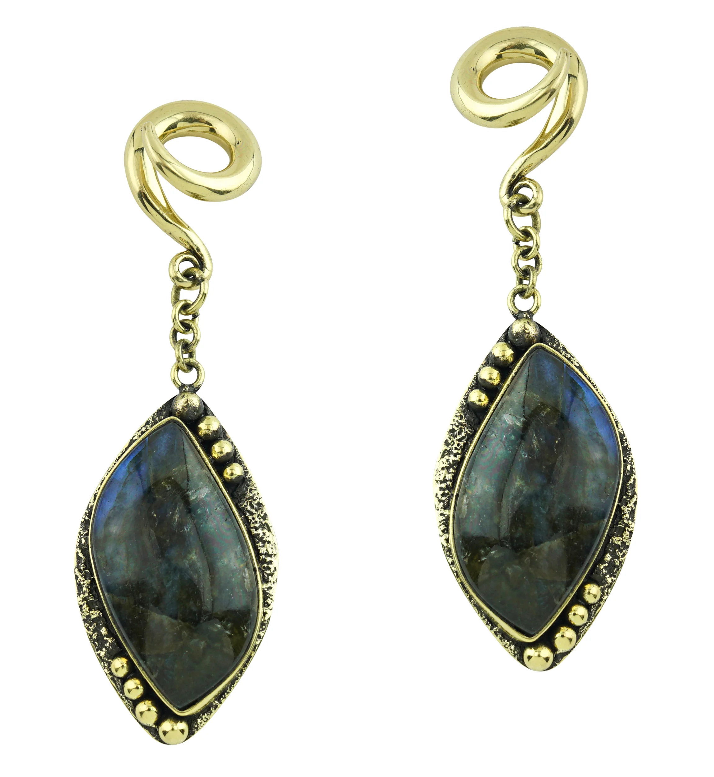 Camber Labradorite Stone Hanging Brass Ear Weights - Image 3