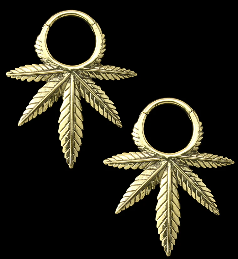 Cannabis Hinged Brass Ear Weights