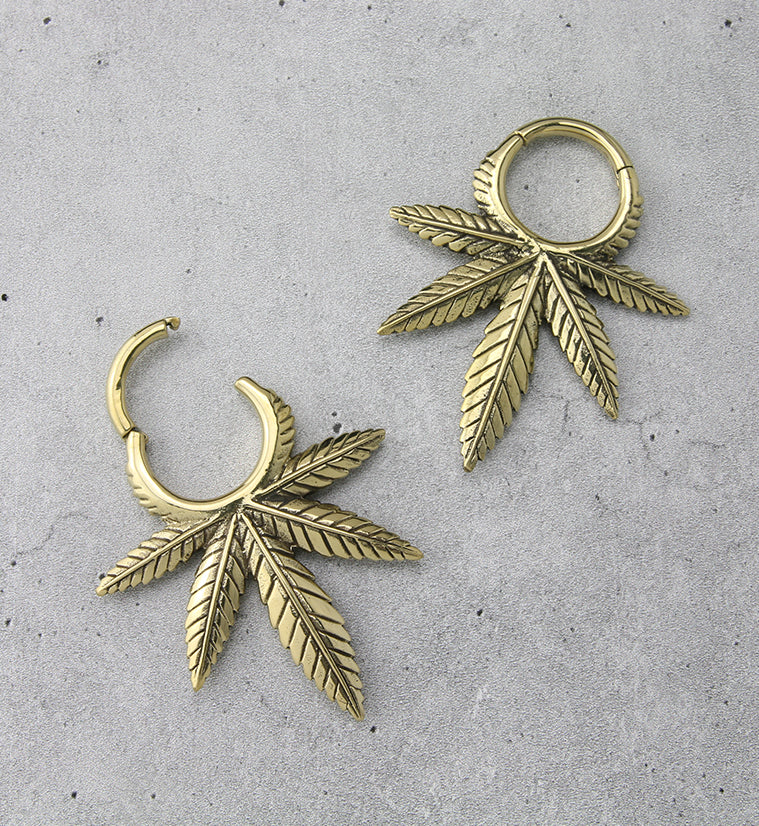 Cannabis Hinged Brass Ear Weights - Image 2