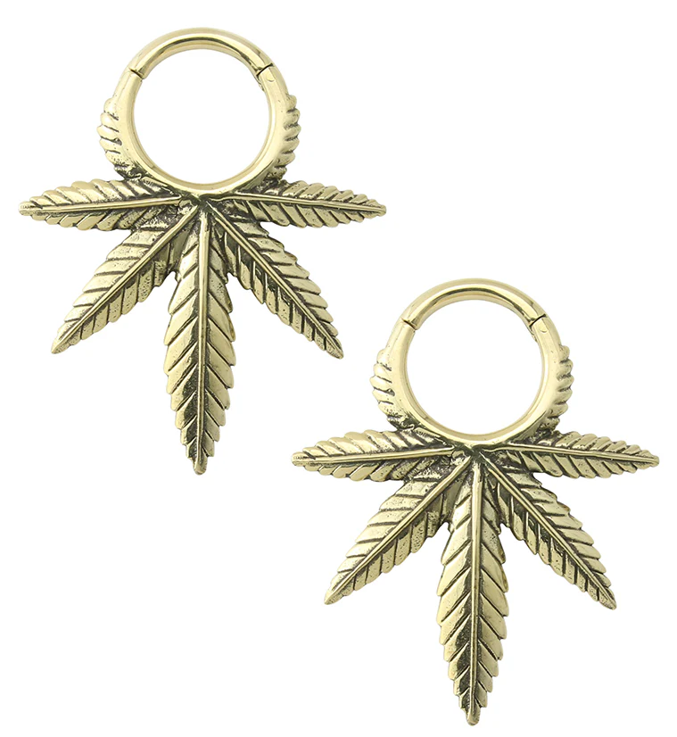 Cannabis Hinged Brass Ear Weights - Image 3
