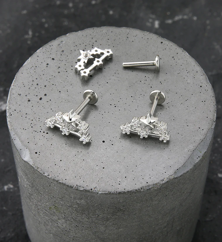 Capricorn Constellation Clear CZ Stainless Steel Internally Threaded Labret - Image 2