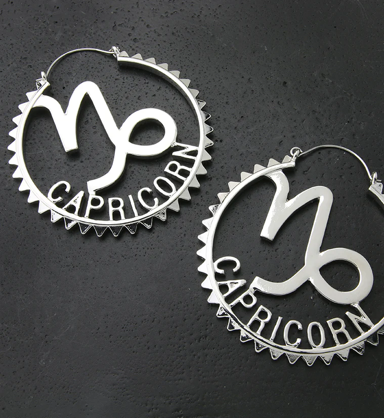 Capricorn Sign Plug Hoops - Image 2