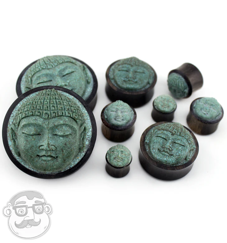 Carved Buddha Wood Plugs - Image 3