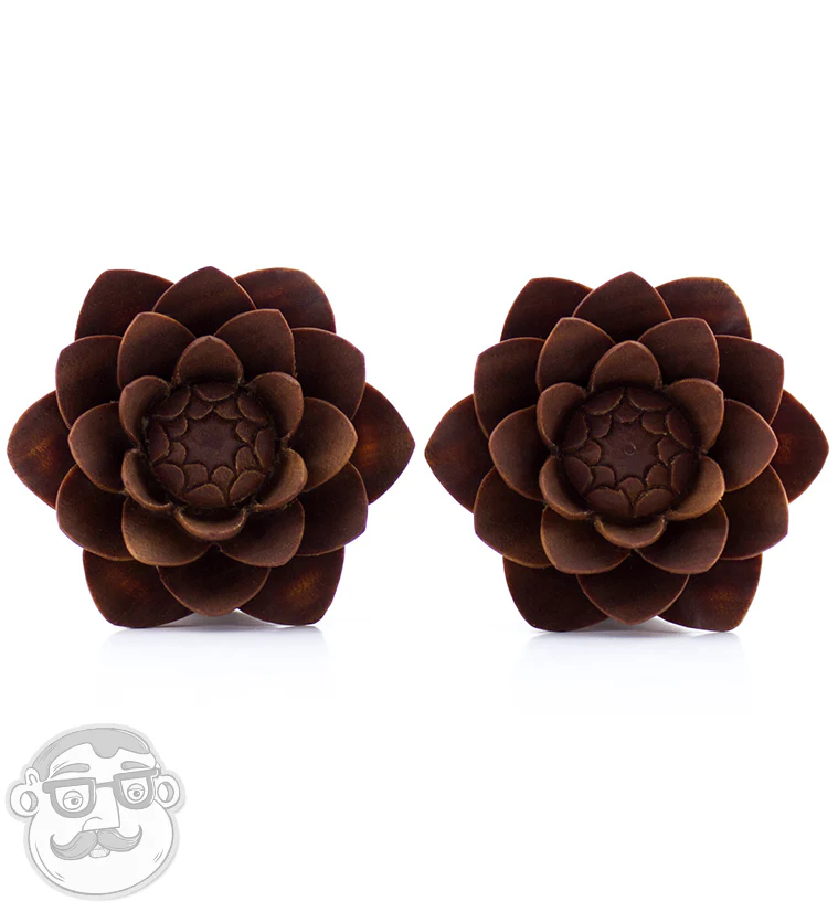 Carved Camellia Flower Wood Plugs - Image 6