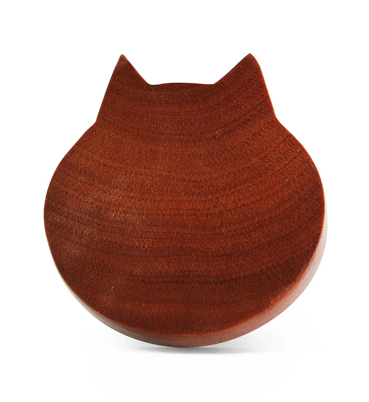 Carved Cat Face Saba Wood Plugs - Image 3