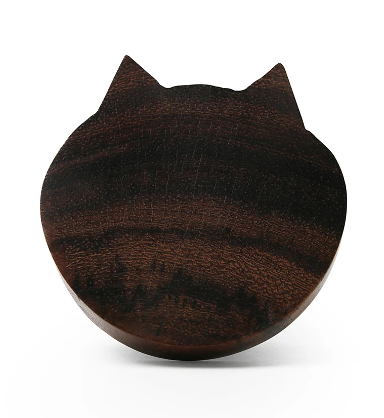 Carved Cat Face Sono Wood Plugs - Image 3