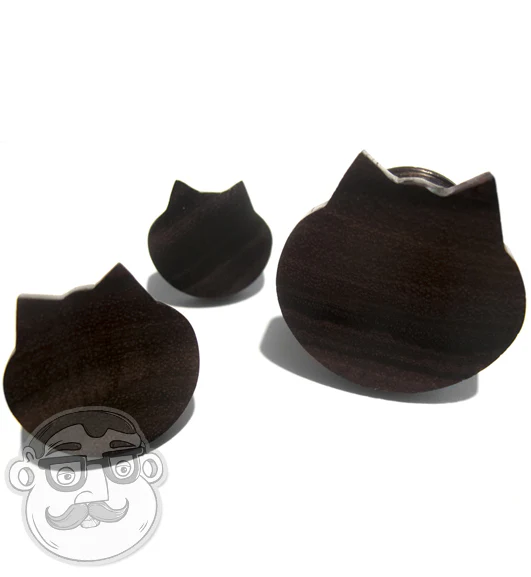 Carved Cat Face Sono Wood Plugs - Image 4