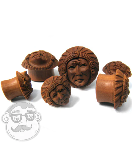 Carved Chief Saba Wood Plugs - Image 2