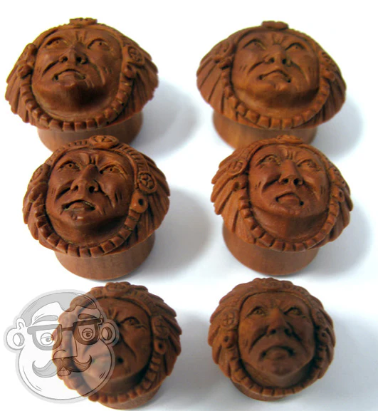 Carved Chief Saba Wood Plugs - Image 3