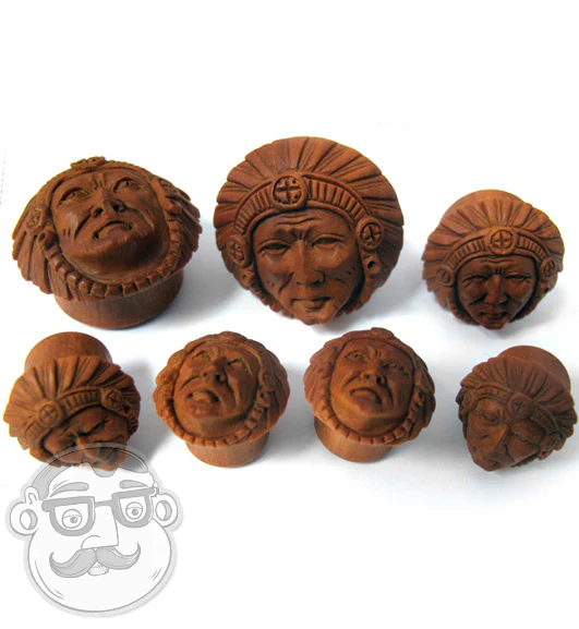 Carved Chief Saba Wood Plugs - Image 4