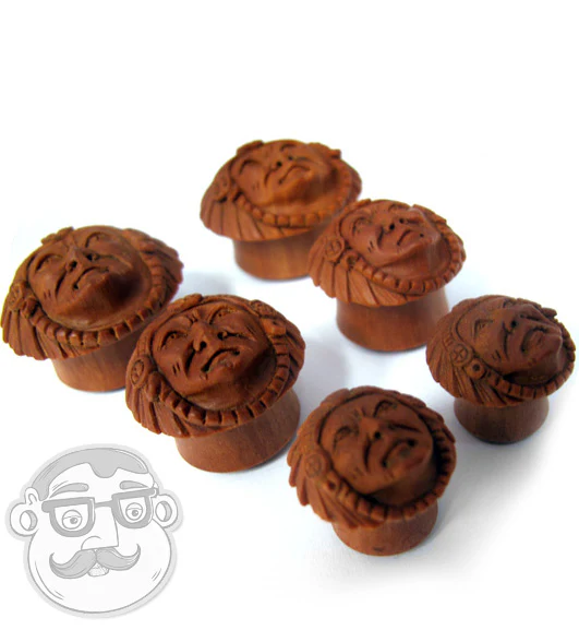 Carved Chief Saba Wood Plugs - Image 6
