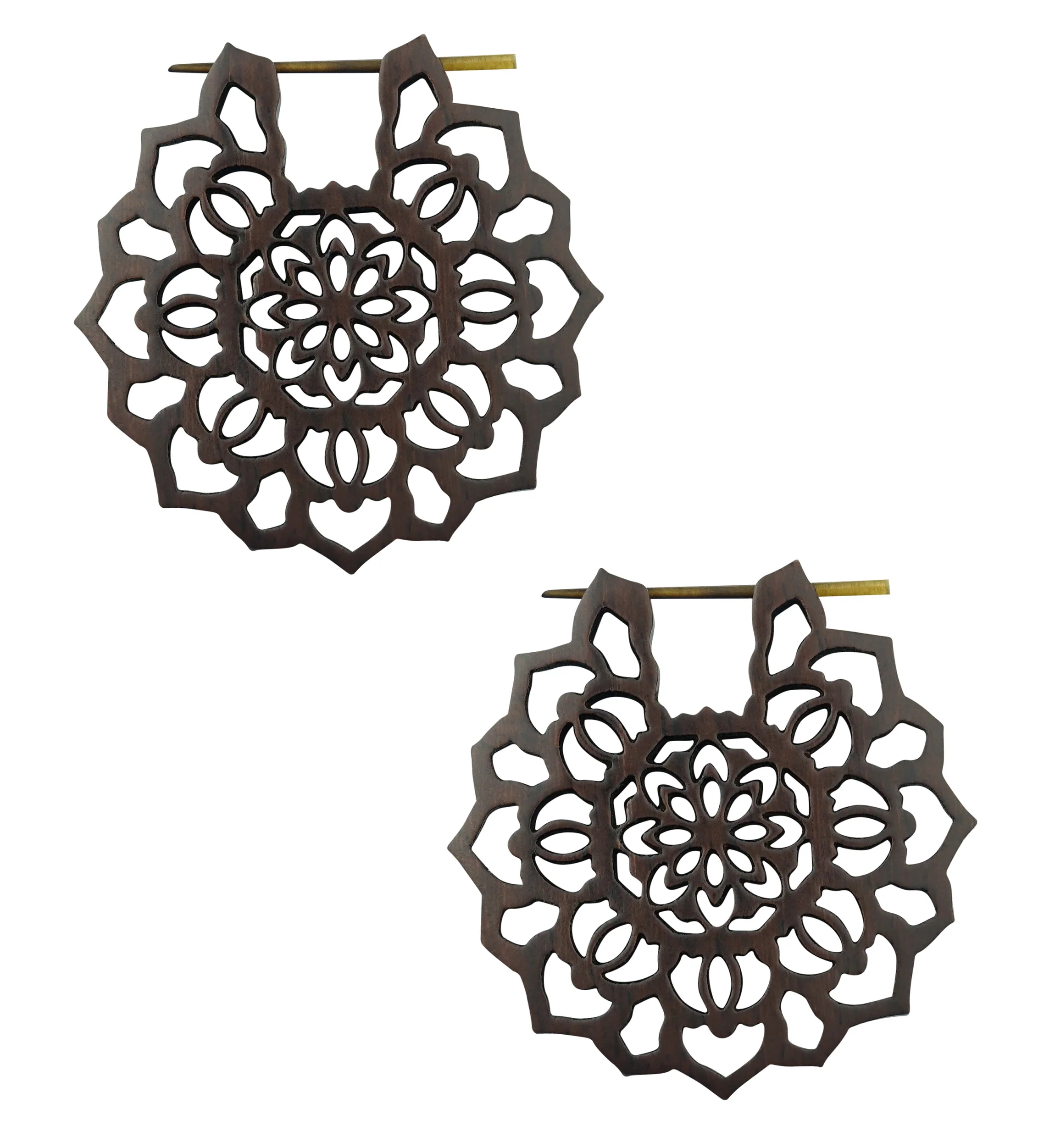 Carved Floral Wood Earrings