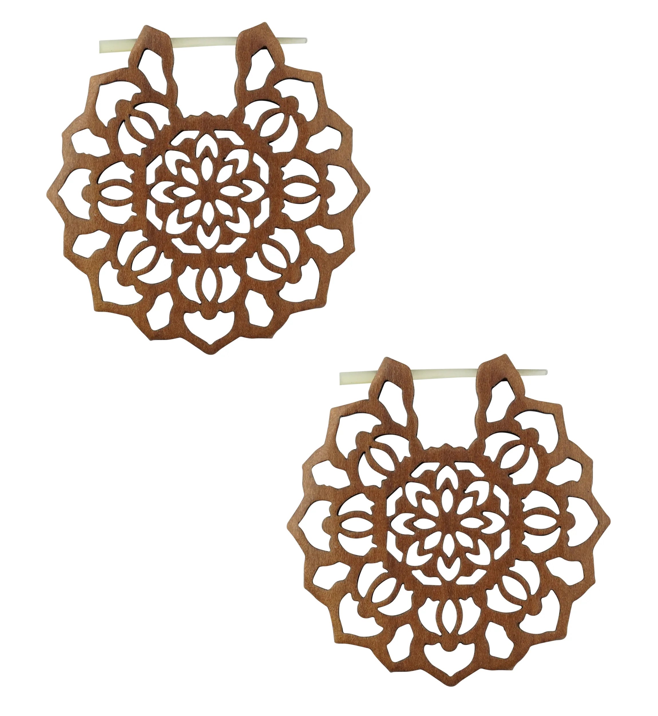Carved Floral Saba Wooden Earrings