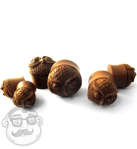 Carved Owl Wood Plugs - Image 6