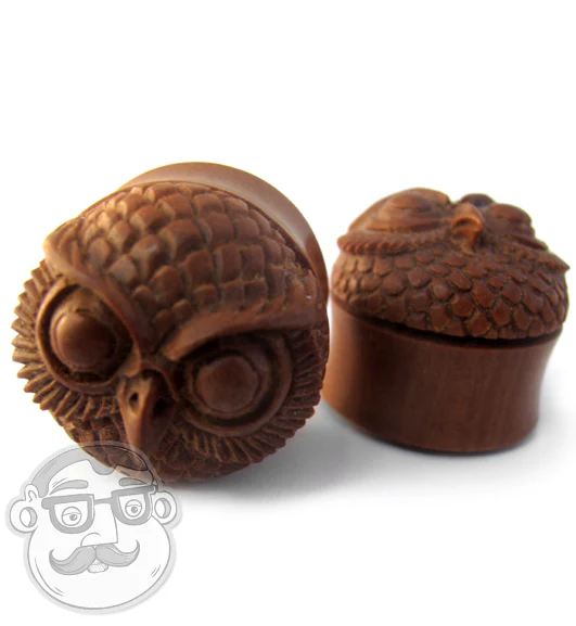 Carved Owl Wood Plugs - Image 7